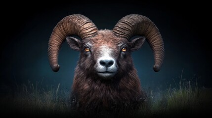 Dark Majestic Ram Portrait, Mystical Mountain Creature
