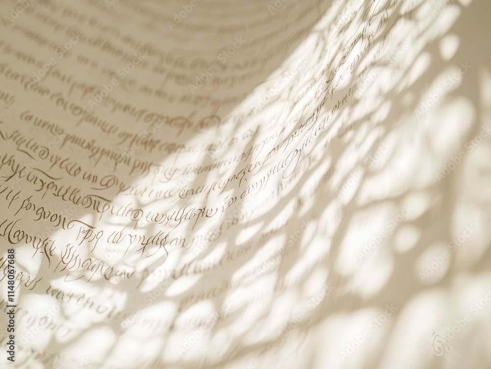 Aufkleber parchment sheet with handwritten script and dappled light.