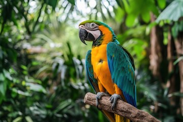Obraz premium A sharp encounter with a colorful parrot in a dense tropical rainforest detailed nature photography from a close-up perspective