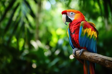 Obraz premium A sharp close-up capture of a colorful parrot in a lush tropical forest nature photography vibrant green environment wildlife perspective
