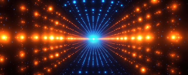 Naklejka premium abstract digital background, glowing dots, technology concept, blue and orange lights, depth perspective, futuristic design, data visualization, vibrant colors