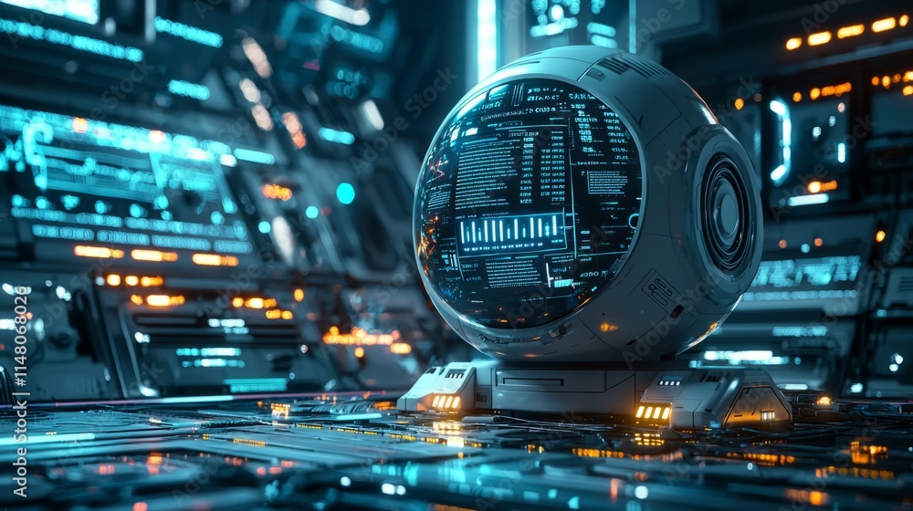 Aufkleber An advanced robotic trading system stands at the center of a sophisticated control room, surrounded by vibrant screens displaying real-time data and analytics