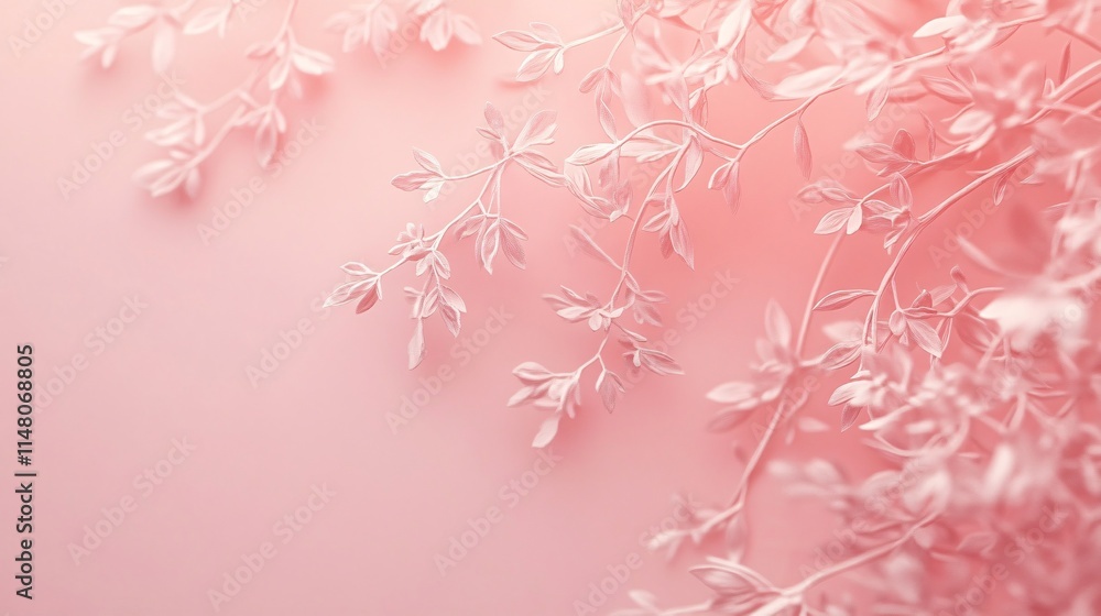 Poster delicate pink leaves on soft gradient background for elegant decor and design
