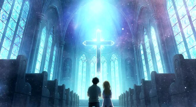 Animated Virtual Backgrounds Couple Praying Church Lofi Music Lofi Japanese Manga Anime Style Looping Music Video Background