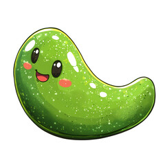 Green anthropomorphic pea pod character with exaggerated features, transparent PNG for healthy eating campaigns