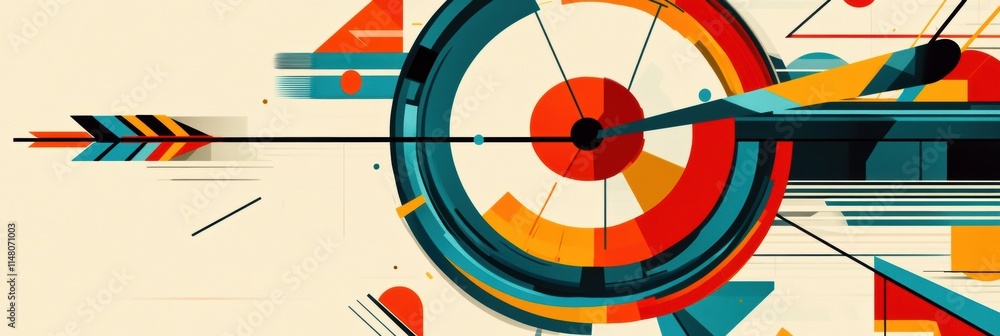 Poster Vibrant abstract design featuring circular shapes and sharp lines illustrating dynamic movement and artistic expression. Generative AI