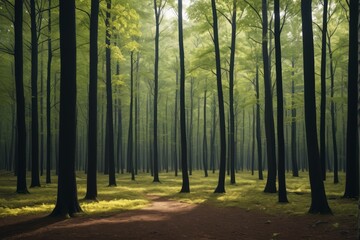 Obraz premium there is a path through a forest with tall trees