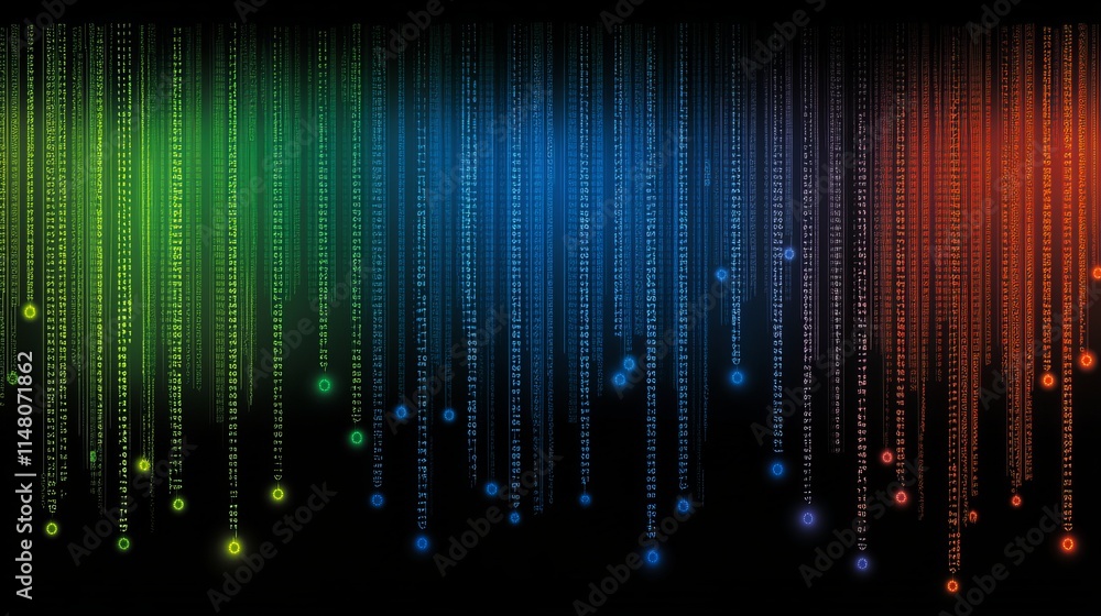 Poster digital data stream abstract rainbow visualization