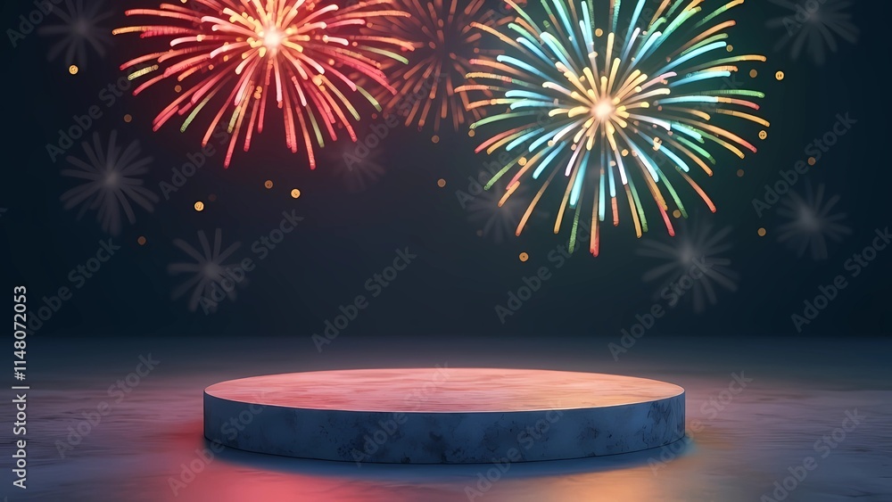 Aufkleber a tranquil floating platform with a stunning background of colorful fireworks exploding in the night