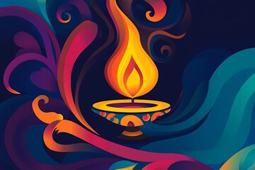 Vector illustration on the theme of the traditional celebration of happy diwali. Deepavali light and fire festival. Indian Diya Oil Lamp Design.