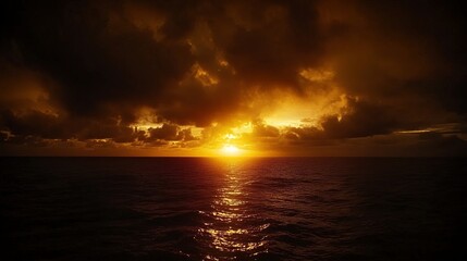 Obraz premium Dramatic Ocean Sunset with Dark Clouds and Golden Hues