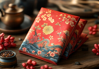 Red Book with a Dragon Design