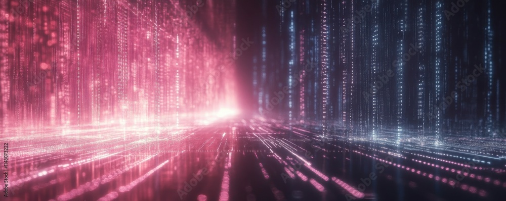 Leinwandbilder Abstract digital data background with interconnected binary code patterns, futuristic network structure, and glowing technology elements representing information flow and data analytics