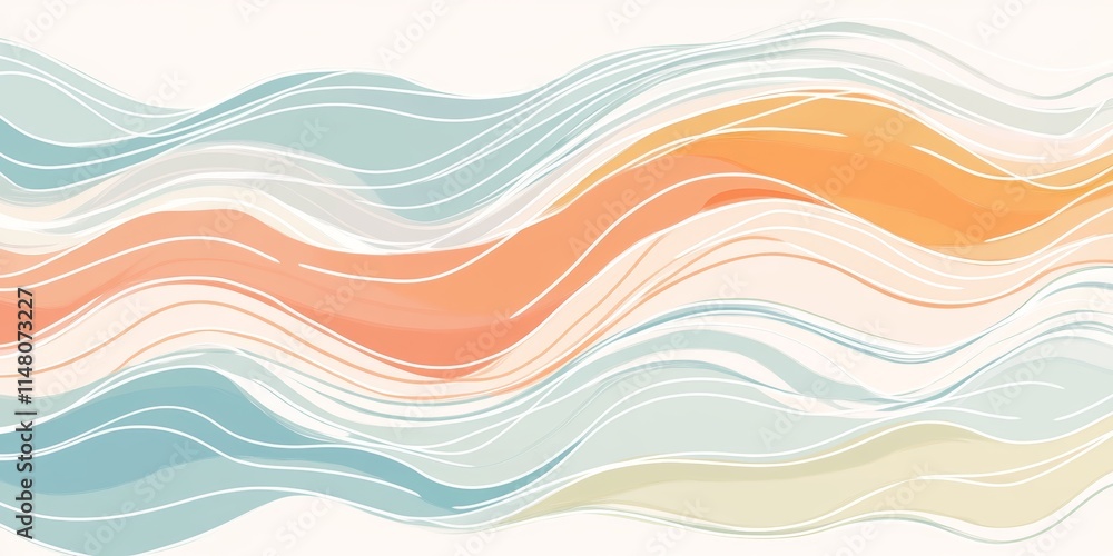Poster abstract pastel wave pattern with flowing lines in soft colors, perfect for modern designs and artis