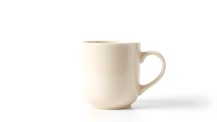 Beige coffee mug on white background. Generative AI