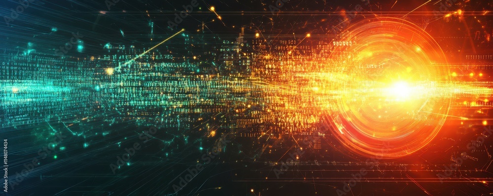 Leinwandbilder abstract digital data background with interconnected binary code patterns, futuristic network struct