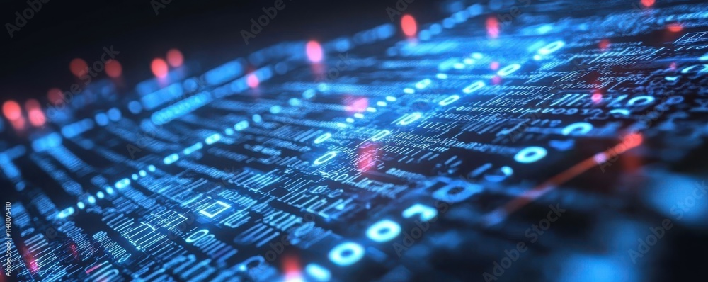 Leinwandbilder abstract digital data background with interconnected binary code patterns, futuristic network struct