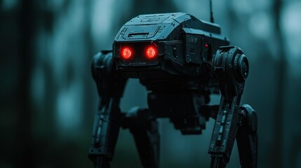 Cyberpunk Robot in the Dark Forest