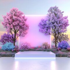 Pastel Dreamland  Illuminated Product Display Podium with Blooming Trees