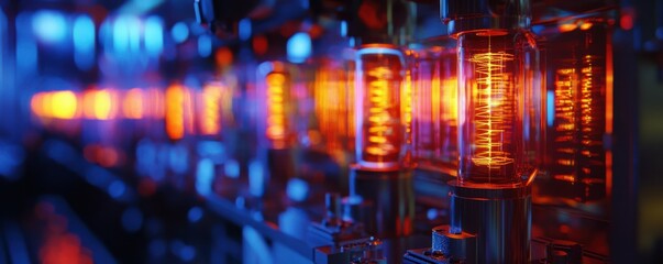 Obraz premium Inventories of quantum computer cores in high-tech laboratories, visualized with glowing qubits