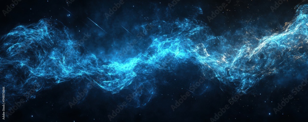 Poster abstract digital wave, glowing particles, technology background with blue tones, intricate lines and