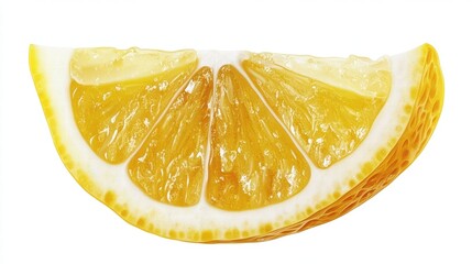 Freshly Cut Lemon Slice Displaying Bright Yellow Flesh and Juicy Segments Perfect for Culinary, Health, and Beverage Applications in High-Quality Stock Photography