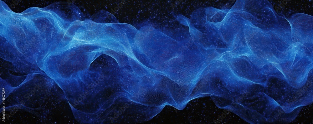 Poster abstract digital wave, glowing particles, technology background with blue tones, intricate lines and