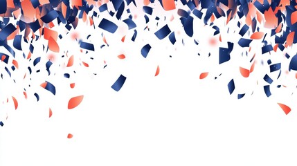 Colorful Confetti Falling from the Top of the Frame in Red, Blue, and White Shades Creating a Festive and Joyful Background for Celebrations and Events