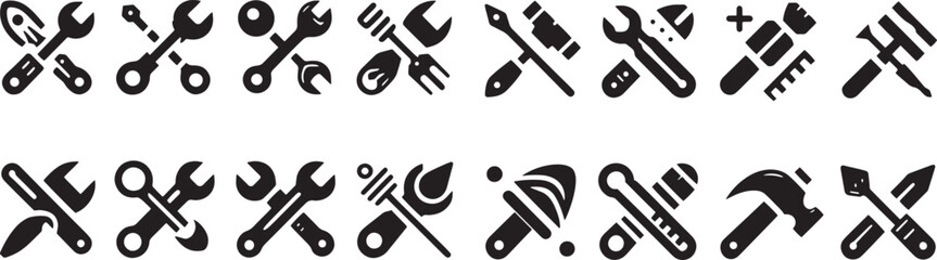 Collection of crossed tools icons.