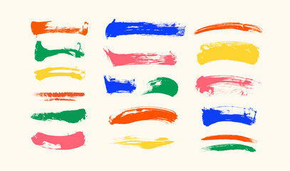 Abstract vector colorful paint smears set. Hand drawn design element. Ink marks on white background. Grunge texture.