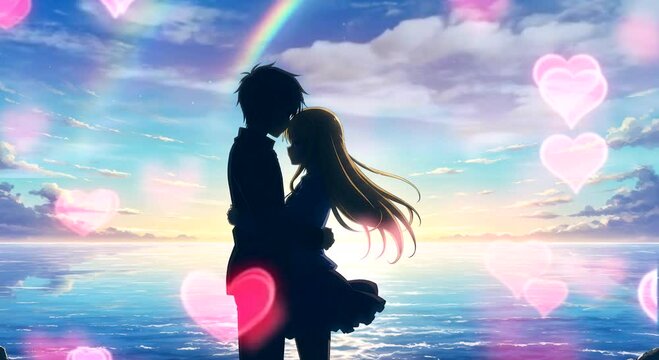 Animated Virtual Backgrounds Couple Silhouette Love Heart Valentines Day Lofi Music Lofi Japanese Manga Anime Style Looping Music Video Background