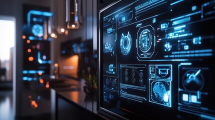 Obraz premium Futuristic Smart Kitchen Interface: A Glimpse into Tomorrow's Home Technology