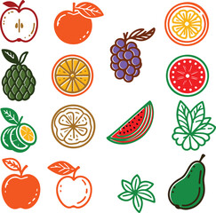 Colorful fruit icons set.