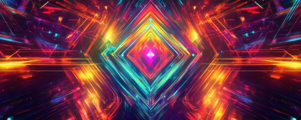 Obraz premium Neon Abstract Background: Futuristic neon lights abstract background, glowing lines and geometric patterns, vibrant and dark colors, cyberpunk aesthetic