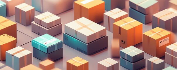 Isometric Boxes On The Floor Mockup