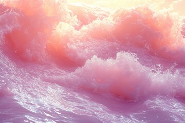 Fototapeta premium A vibrant depiction of crashing waves with a pink hue, evoking a dreamlike atmosphere.