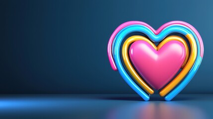 Colorful Heart Shaped Neon Light Design with Vibrant Blue, Pink, and Yellow Curves