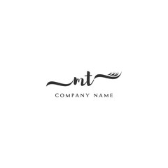 Minimalist MT Logo Design with Abstract Feather Element