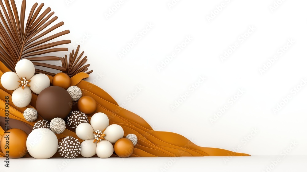 Poster abstract composition of colorful shapes and textures in earthy tones on a minimalist background