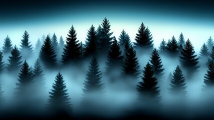 Obraz premium Misty Forest Foggy Pine Trees Atmospheric Nature Background