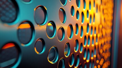 Abstract Metal Panel with Circular Holes  Teal and Orange Backlight