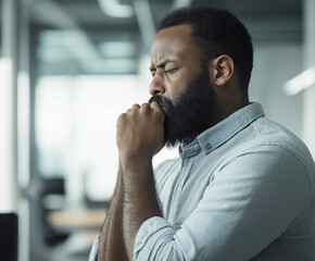 Sick manager coughing, feeling unwell at work