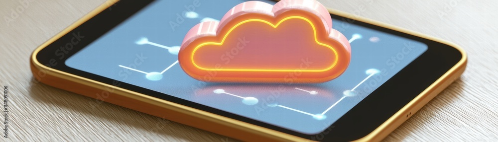 Poster a smartphone displays a cloud icon, symbolizing cloud computing and data storage technology, futuris