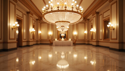 Obraz premium Luxurious ballroom with chandeliers and ornate decor 