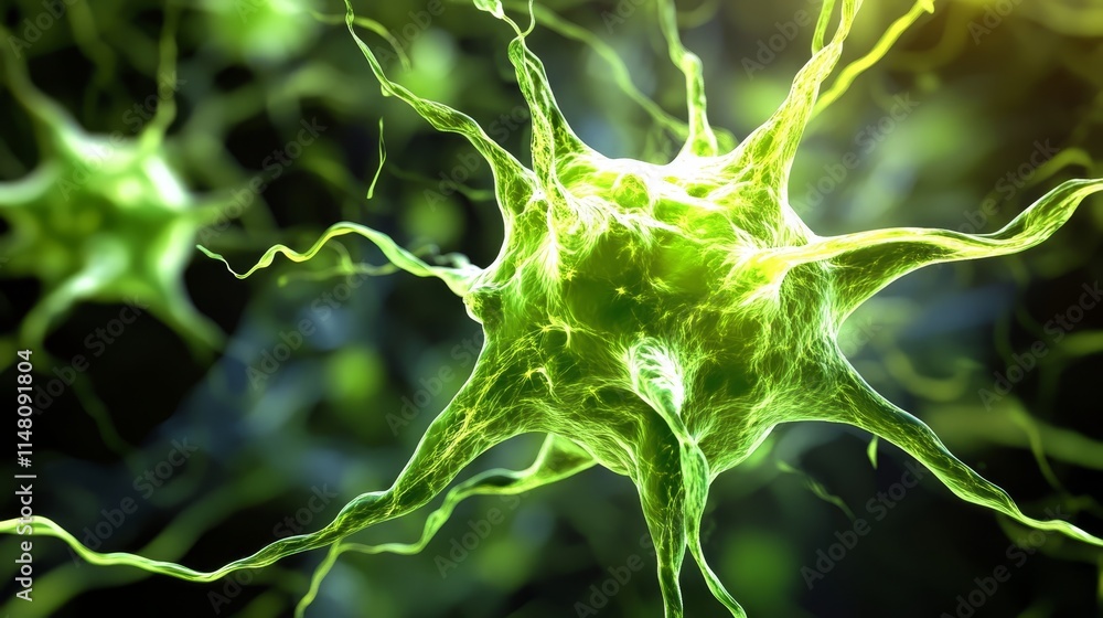 Aufkleber microscopic neuron cell green neural network abstract science background