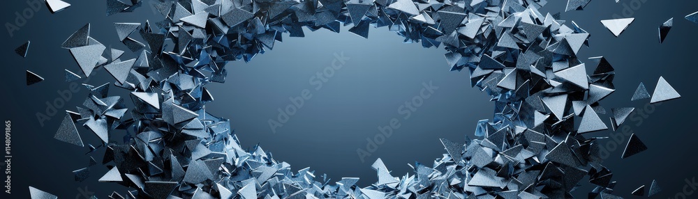Poster abstract image featuring a swirling vortex of angular shapes and dark tones, creating a dynamic, thr