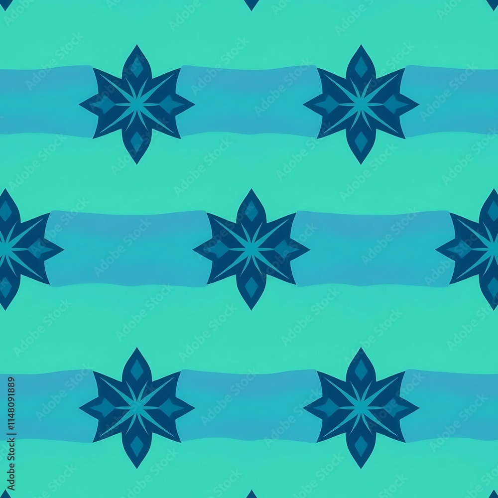 Poster seamless teal and blue star pattern: a vibrant and stylish pattern with a repeating motif of teal an
