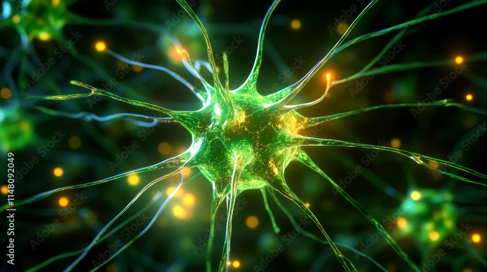 Poster microscopic neuron cell neural network brain cell synapse