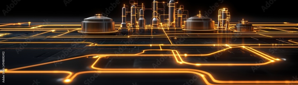 Aufkleber a futuristic cityscape illuminated by glowing lines, depicting interconnected structures and pathway