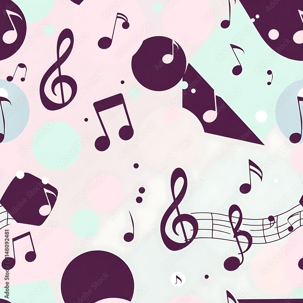 Poster musical notes seamless pattern: a whimsical and colorful seamless pattern featuring musical notes, t
